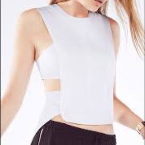 NWT BCBGMAX white bib-front cutout-back top